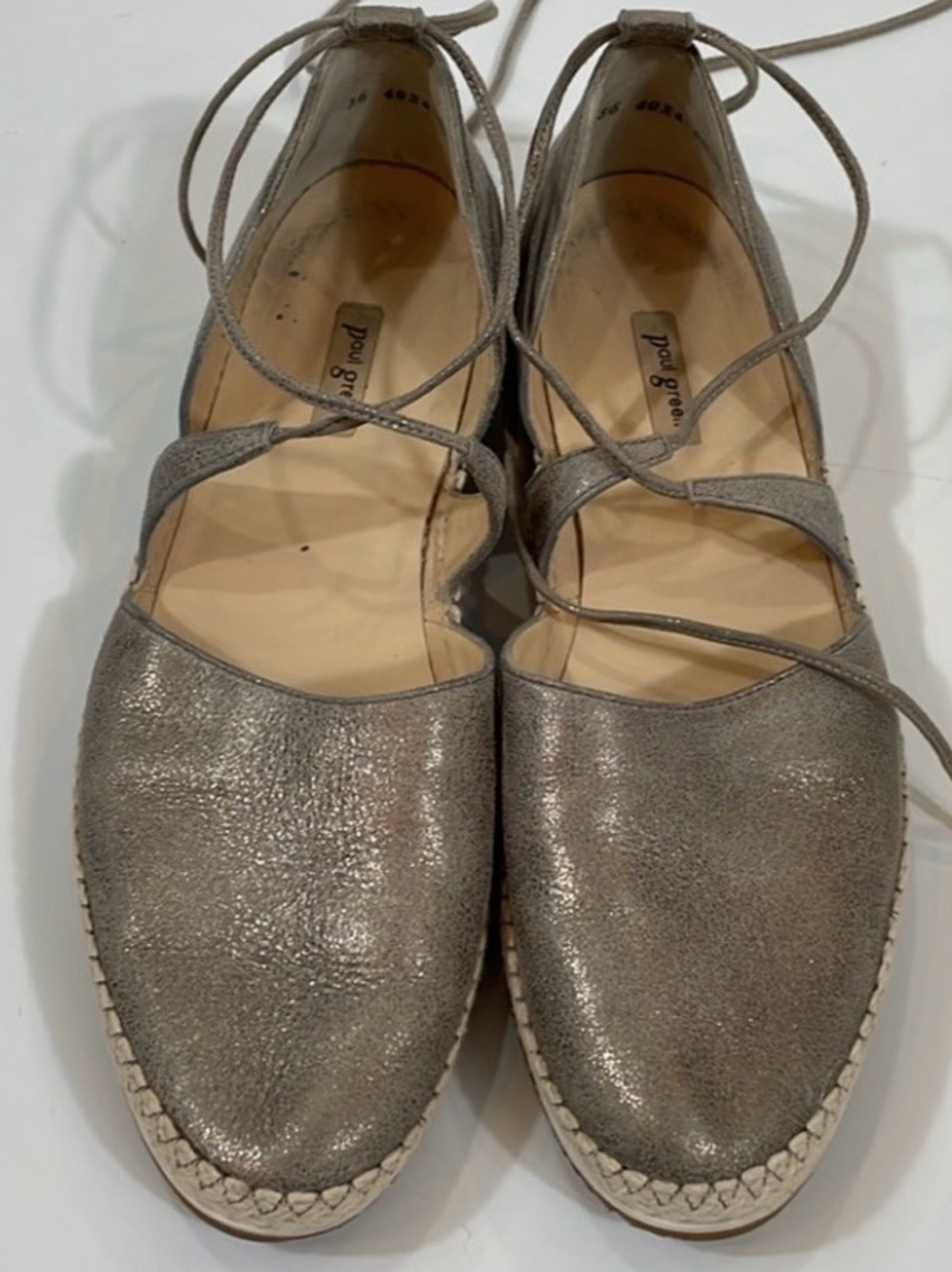 Paul Green Metallic Gray Lace-Up Espadrille Flats